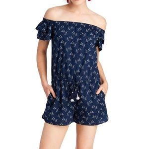 Vineyard Vines Sailboat Print Off Shoulder Romper